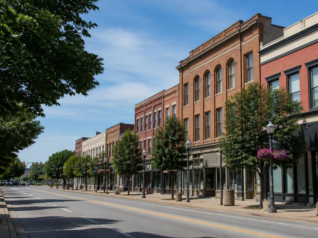 Historic downtown main street in Elyria, Ohio